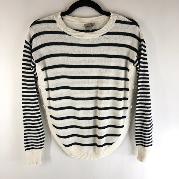 Asos Womens Sweater Rounded Hem Striped Button Detail Black White Size 2 - Picture 1 of 5